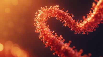 Red artery illustration with virus particles, microbiology concept. High-resolution 3D render for medical and scientific use. Virology and health research visualized dynamically.