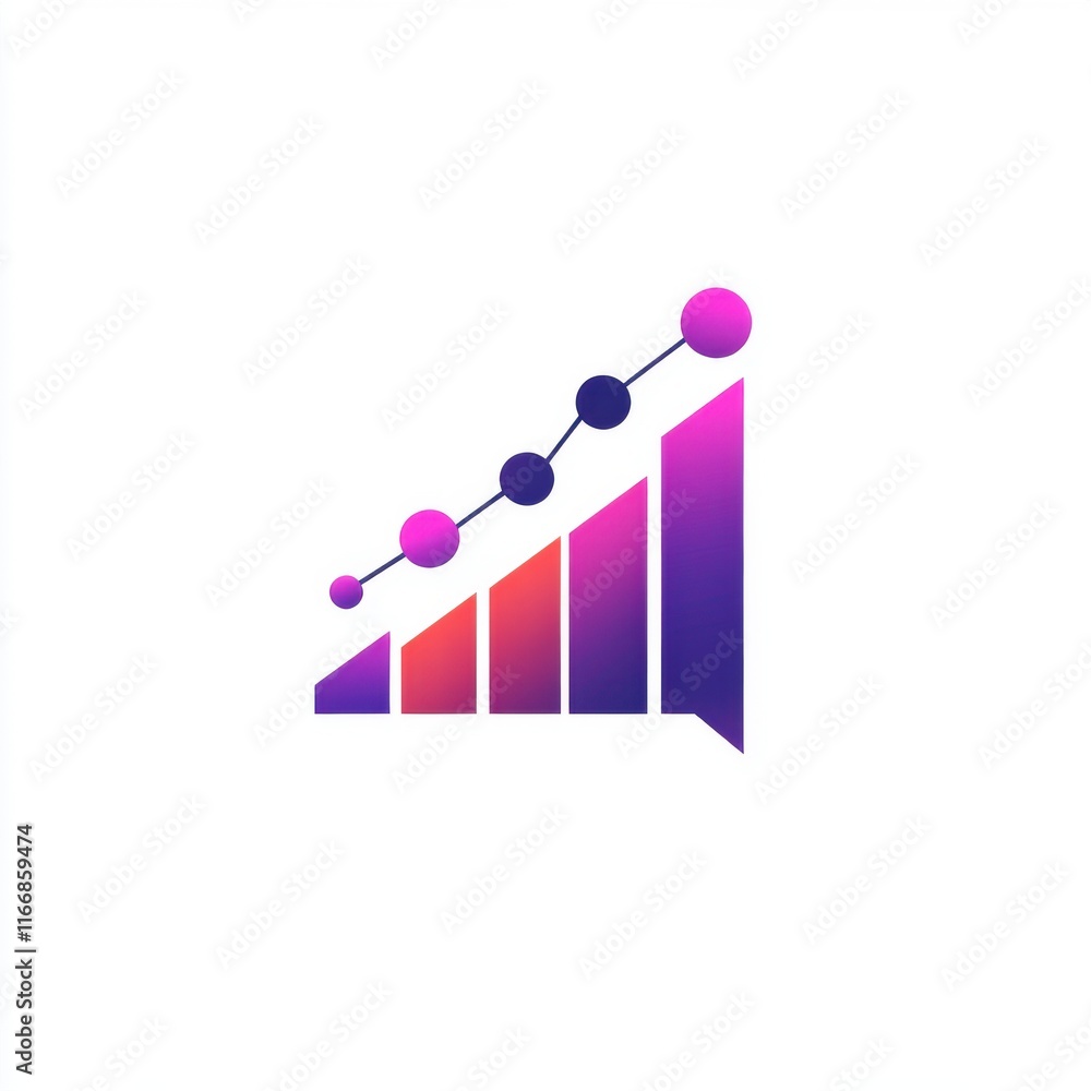 Poster abstract graphic showing a rising bar chart with circular data points, symbolizing growth and succes