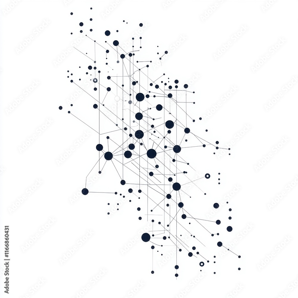 Poster abstract network design with interconnected dots and lines in monochrome tones.
