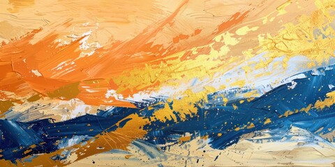 Naklejka premium oil painting on wall brushstroke yellow gold and dark blue bright tone