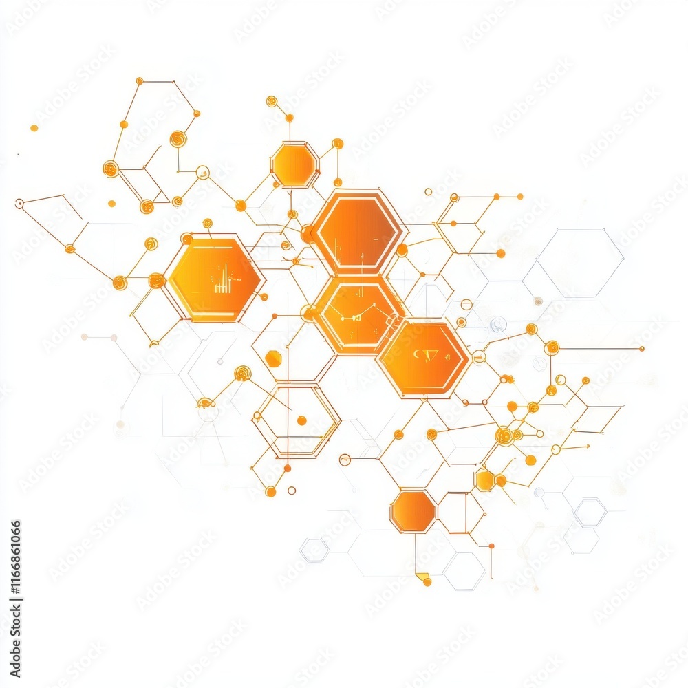 Aufkleber abstract hexagonal pattern in warm orange tones, symbolizing technology and connectivity.