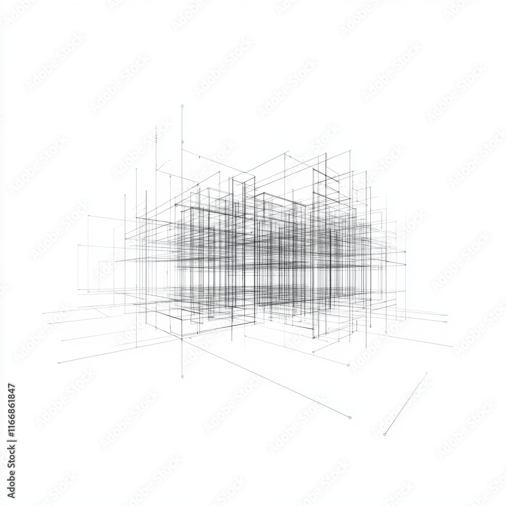Poster abstract geometric lines creating a three-dimensional illusion of space and depth.