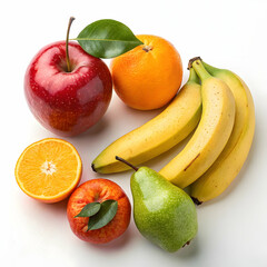 Fresh fruits and berries, isolated on white background