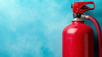 Obraz premium A red fire extinguisher on a blue background