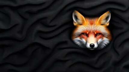 Obraz premium A red fox peeking out from behind a black background