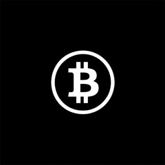 Obraz premium Stylized symbol of Bitcoin, showcasing its iconic design in a bold white color on a black background.