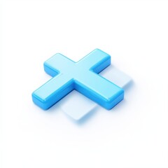 Fototapeta premium A glossy blue cross symbol resting on a white surface, creating a calm and modern aesthetic.