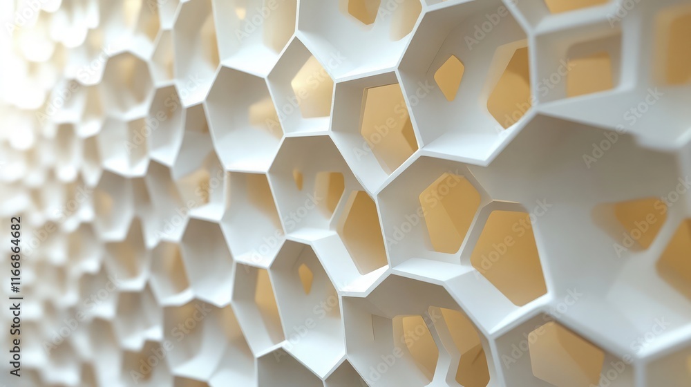 Poster hexagonal abstract background with modern geometric shapes. 3d render with a repeating honeycomb pat