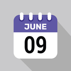 9 june calendar icon vector date graphic design