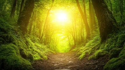 Obraz premium Dynamic Forest with Bright Light and 3D Style