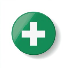Obraz premium Simple green circular icon featuring a white cross, symbolizing medical assistance and healthcare.