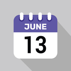 13 june calendar icon vector date graphic design