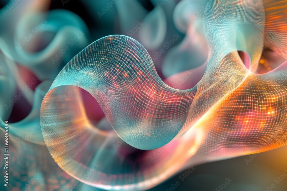 Poster futuristic grids twist into dynamic radiant abstract compositions., generative ai