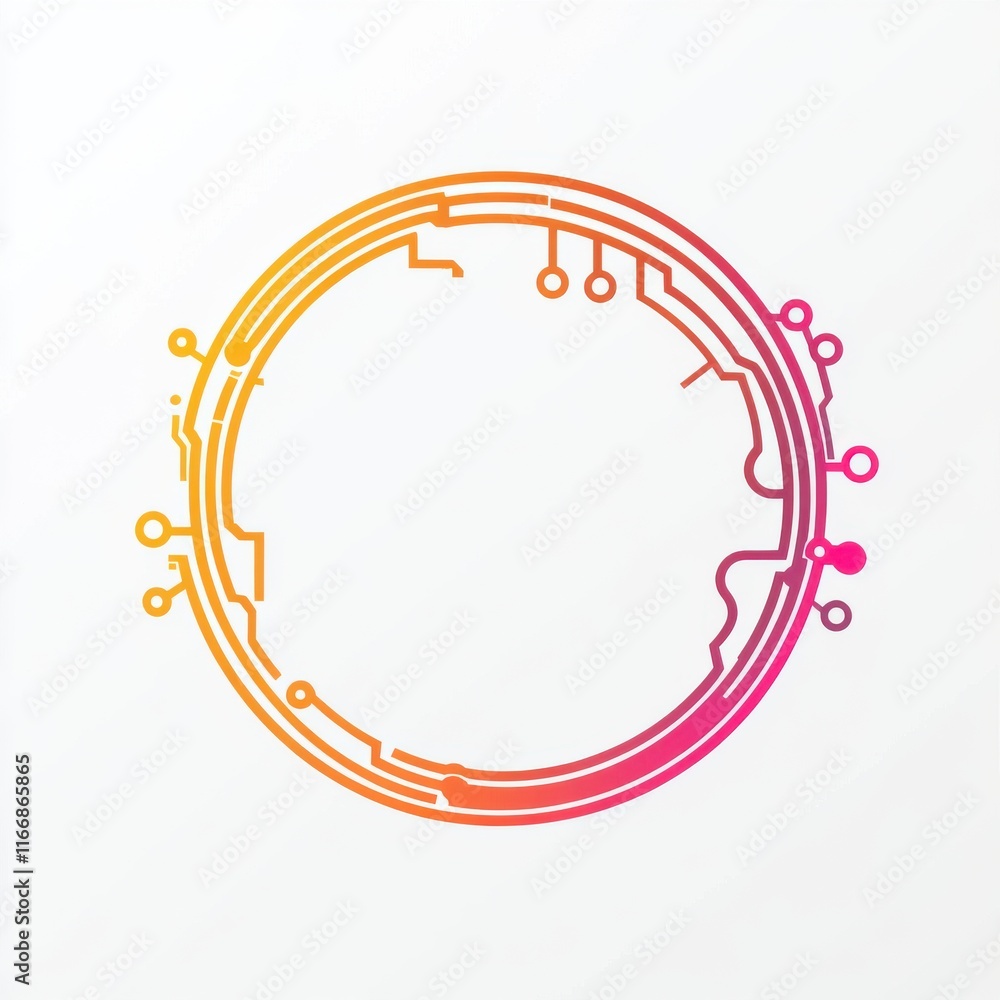 Poster abstract circular design featuring vibrant gradient lines and circuit patterns.