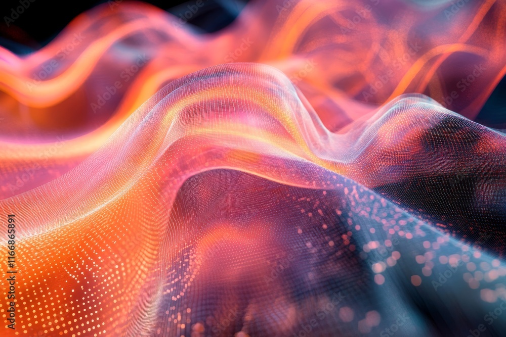 Poster futuristic grids twist into dynamic radiant abstract compositions., generative ai