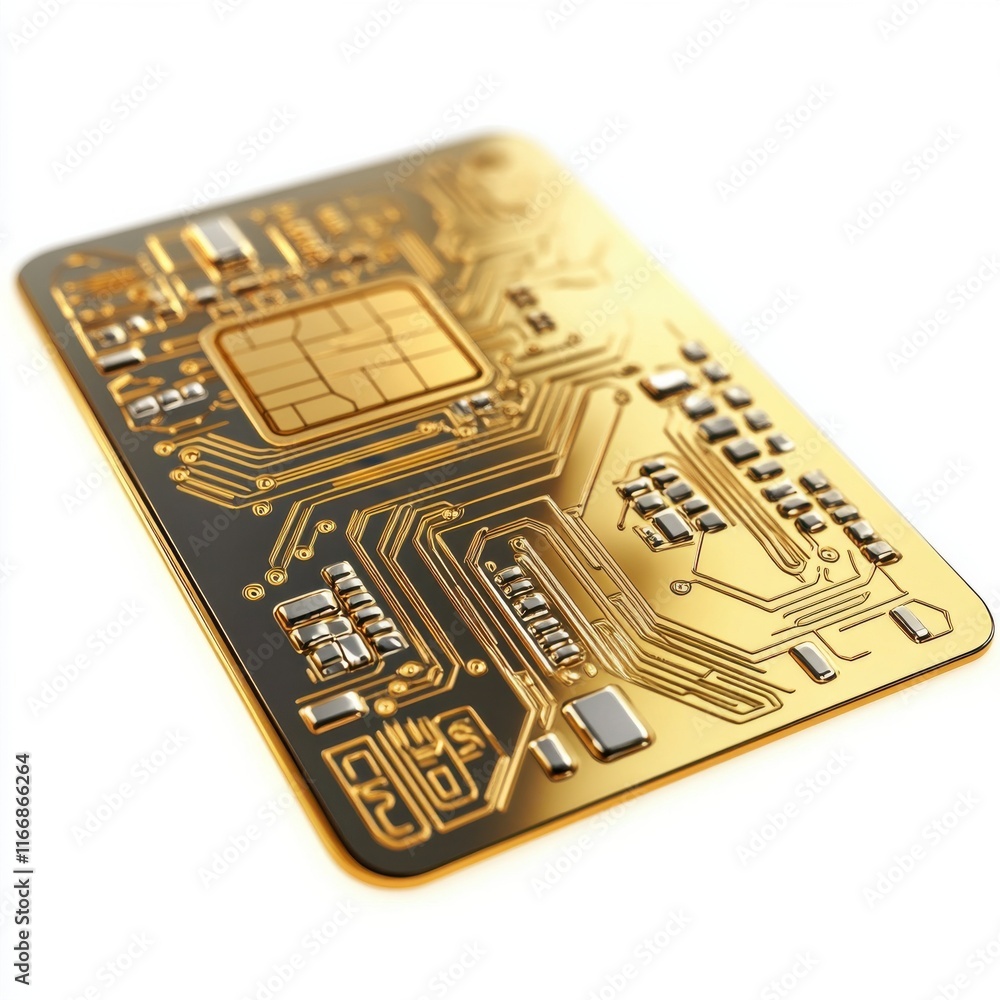 Poster an elegant gold circuit board displaying intricate designs and technology.