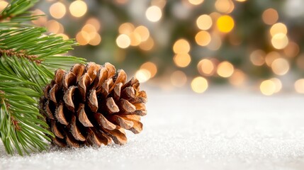 Obraz premium A pine cone sitting on top of a snow covered ground