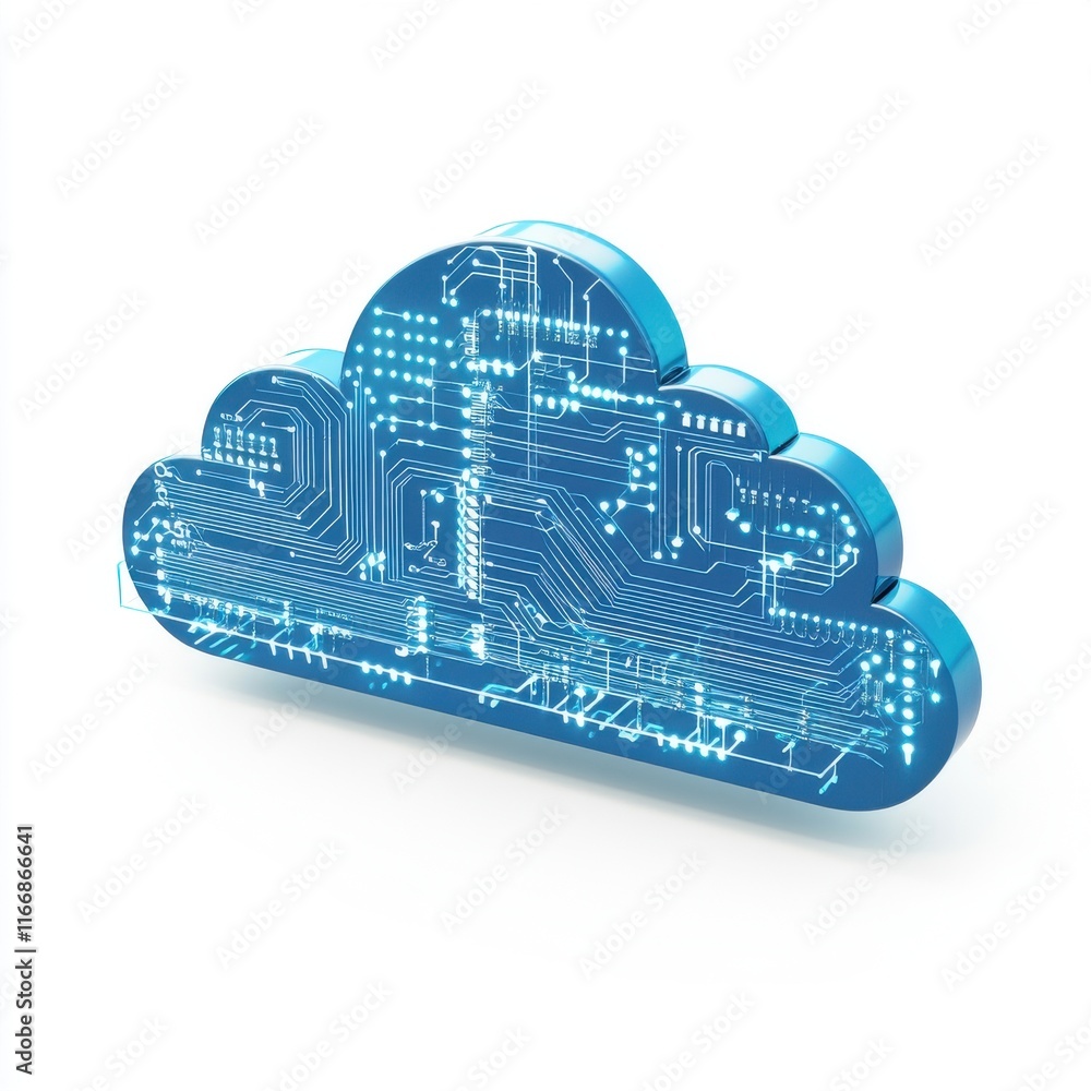Poster 3d blue cloud with circuit patterns representing digital technology and cloud computing.