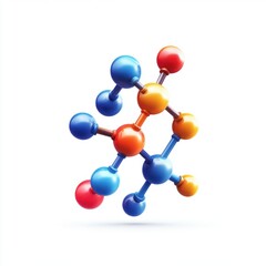 Colorful 3D molecular structure with vibrant spheres representing atoms in blue, red, orange, and yellow.