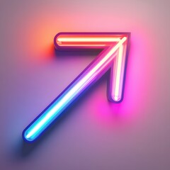 Obraz premium Vibrant neon arrow pointing upwards, showcasing a blend of pink, blue, and orange lights against a soft background.
