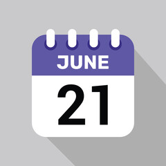 21 june calendar icon vector date graphic design
