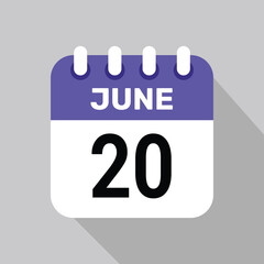 20 june calendar icon vector date graphic design