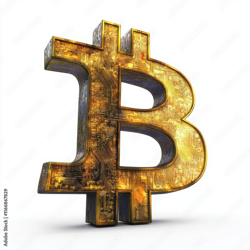 Aufkleber a shiny, golden bitcoin symbol with intricate circuit patterns, representing digital currency innova