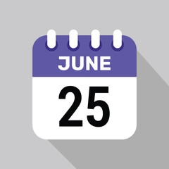 25 june calendar icon vector date graphic design