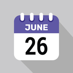 26 june calendar icon vector date graphic design