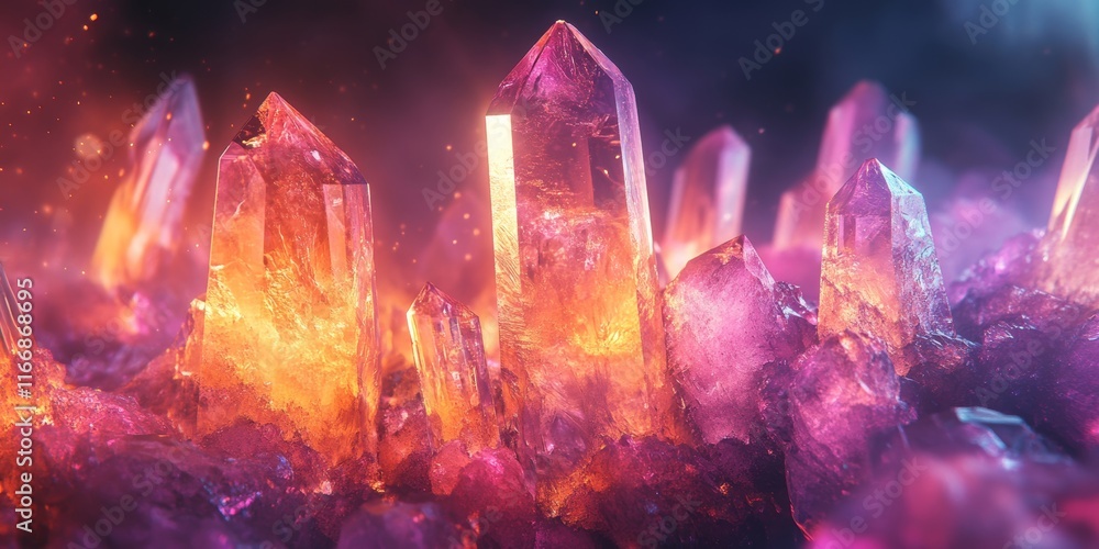 Poster crystal visuals glow softly into surreal vibrant compositions., generative ai