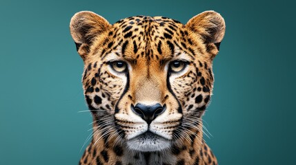 Obraz premium A close up of a leopard's face on a green background