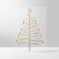 Golden Christmas tree line art isolated on white 