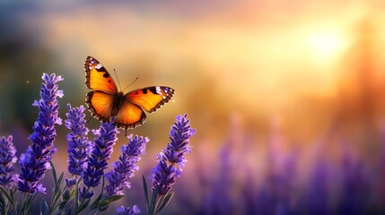 A butterfly sitting on top of a purple flower