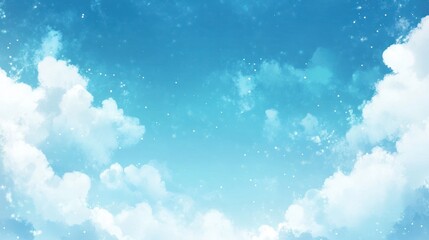 Serene Sky with Fluffy White Clouds and Sparkling Dust