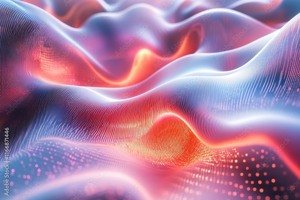 Poster 3d patterns shift through dynamic radiant digital landscapes., generative ai