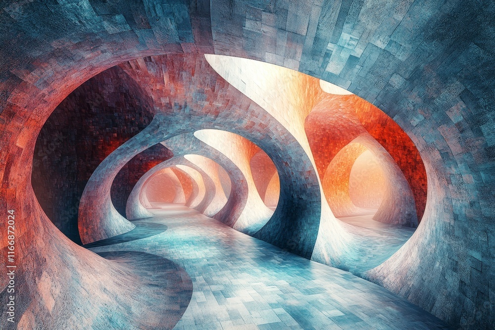 Poster 3d patterns shift through dynamic radiant digital landscapes., generative ai