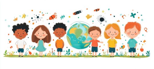 Kids happy playing and science education illustration. Generative AI technology.	
