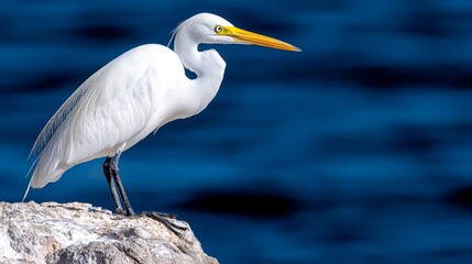 Obraz premium A white bird standing on a rock by the water