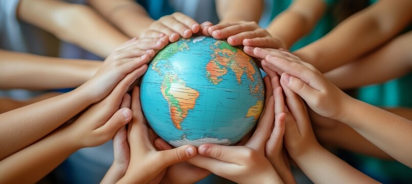 People take care and protect save the earth planet. Nature ecology environment. Earth day celebration. Generative AI technology.