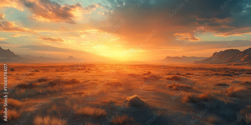 Poster desert horizons glow softly with dynamic light transitions., generative ai