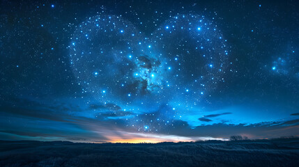 Fototapeta premium Bright stars in a night sky arranged in the shape of a heart, romantic magic night, outer space galaxy, love and Valentines day card