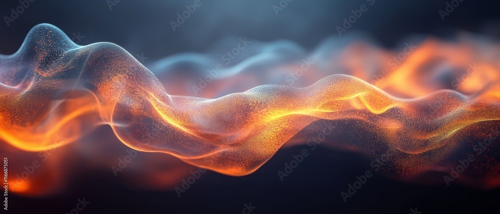 Poster 3d shapes merge into radiant abstract flowing patterns., generative ai
