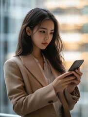 Modern Woman Focused on Cell Phone