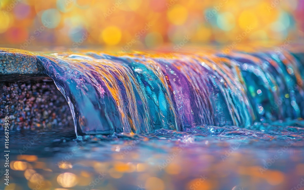 Poster digital waterfalls ripple through vibrant, glowing abstract patterns., generative ai