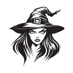 Witch Logo Vector Images. Black and white Witch Face  Images vector isolated on white background.