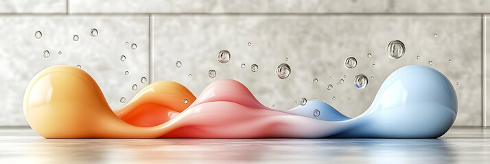 Abstract 3D Render of Colorful Liquid Forms and Water Droplets