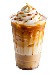 Iced caramel macchiato isolated on white background