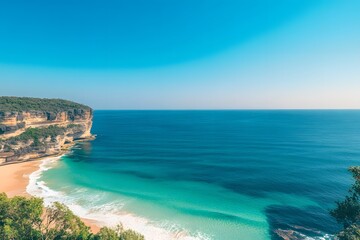 Fototapeta premium Summer coast wallpaper Image clean simple background,generation AI