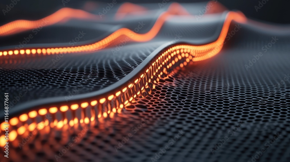 Aufkleber abstract grid surface with orange light wave