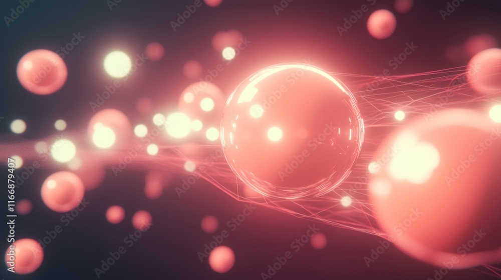 Poster Abstract Red Spheres Connected By Glowing Lines